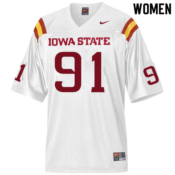 Women #91 Blake Peterson Iowa State Cyclones College Football Jerseys Sale-White - Click Image to Close